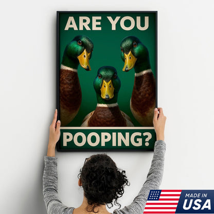 Funny Duck Bathroom Canvas Wall Art – Mallard Humor Decor – Rustic Lodge or Cabin Gift