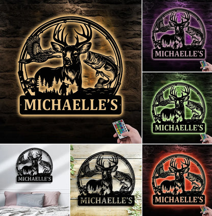 Personalized Hunting Metal Sign WITH LED/WITHOUT LED - Deer, Duck & Fish Wildlife Wall Art