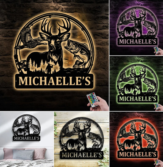 Personalized Hunting Metal Sign WITH LED/WITHOUT LED - Deer, Duck & Fish Wildlife Wall Art