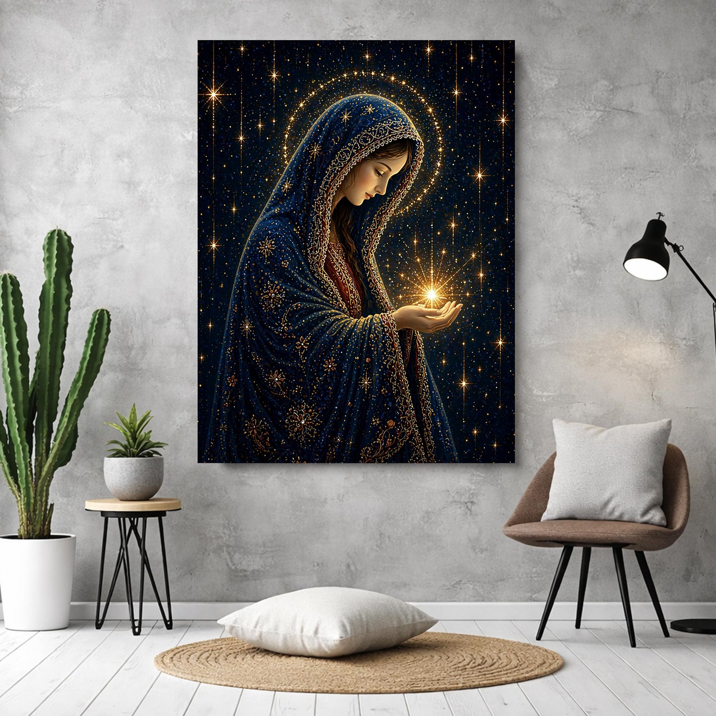 Virgin Mary Starry Night Canvas Wall Art