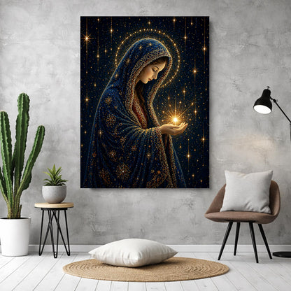 Virgin Mary Starry Night Canvas Wall Art