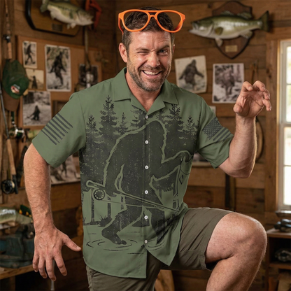 Bigfoot Fishing Funny Fisher Man Hawaiian Shirt