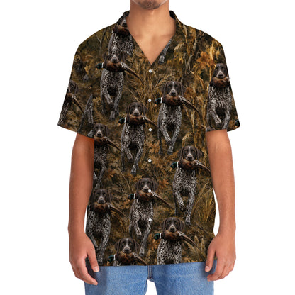 Camouflage German Shorthaired Pointer Running With Pheasant Hunting Hawaiian Shirt