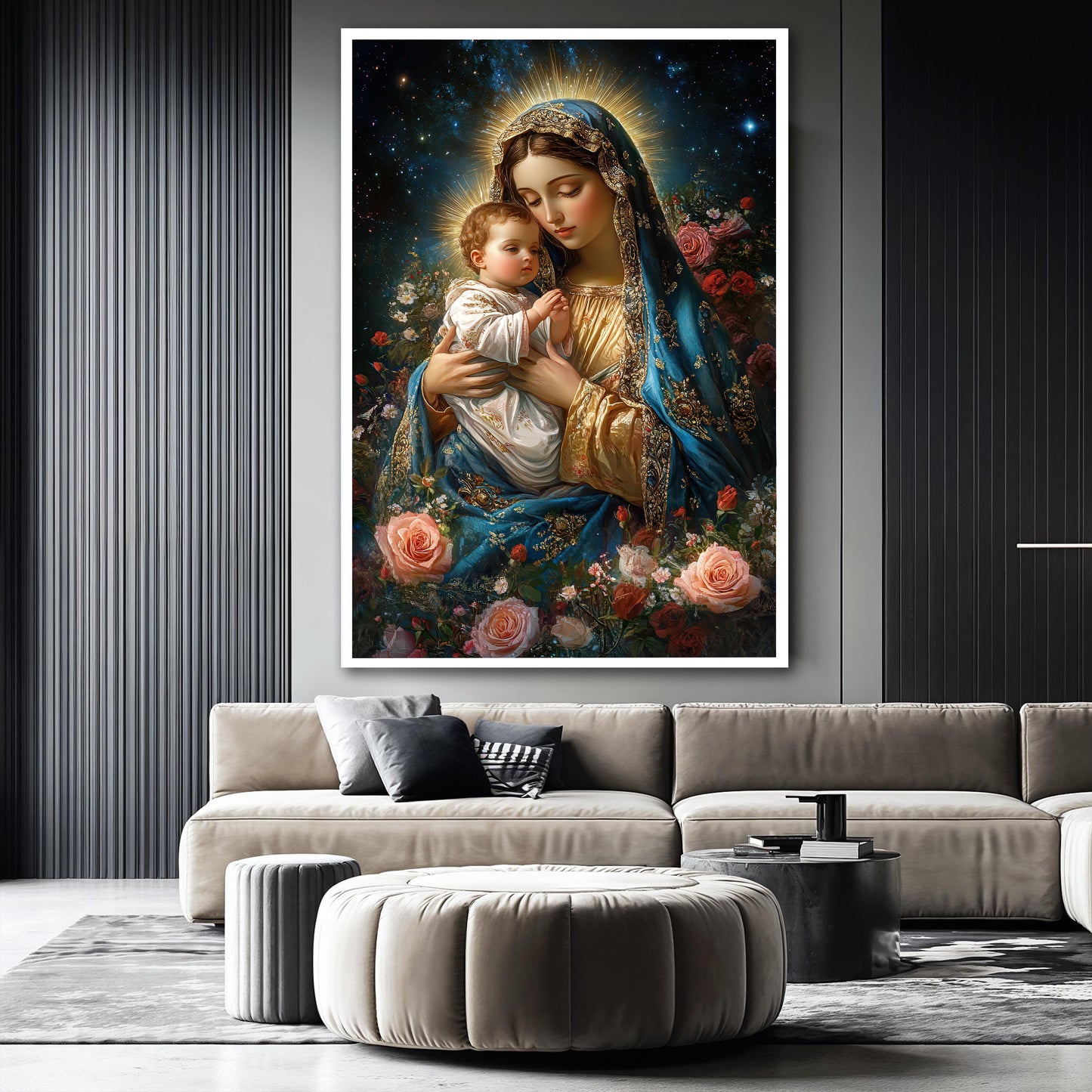 Virgin Mary and Baby Jesus Canvas Painting, Christian Wall Art