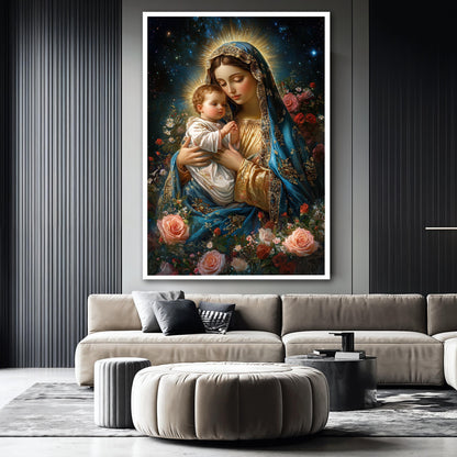 Virgin Mary and Baby Jesus Canvas Painting, Christian Wall Art