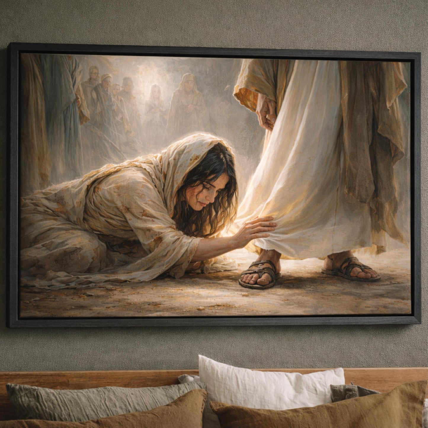 Woman Healed by Faith Christian Wall Art Touching the Hem of Jesus’ Garment Canvas
