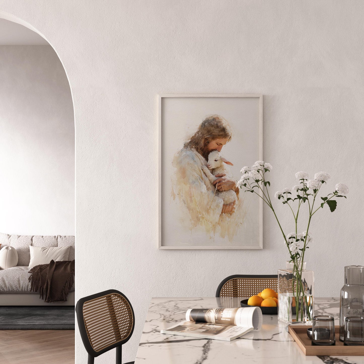 Jesus Holding Lamb Watercolor Print, Christian Wall Art