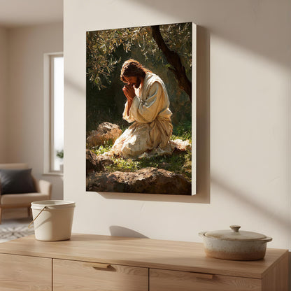 Jesus Praying in Gethsemane Canvas – Christian Wall Art of Faith