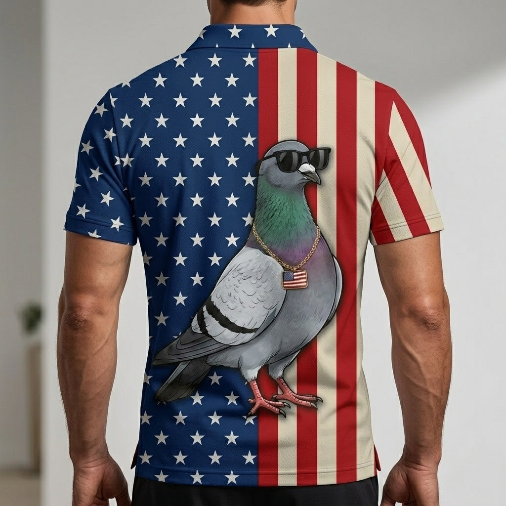 Pigeon Patriot Men Duck Polo Shirt