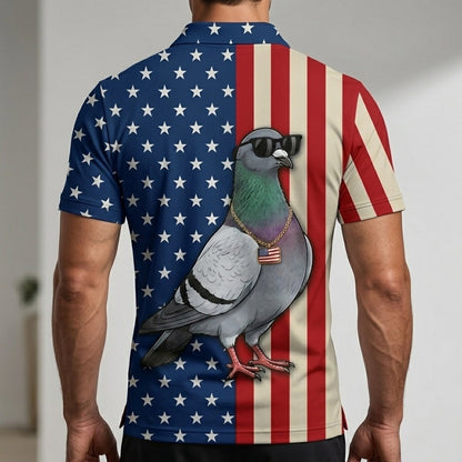 Pigeon Patriot Men Duck Polo Shirt
