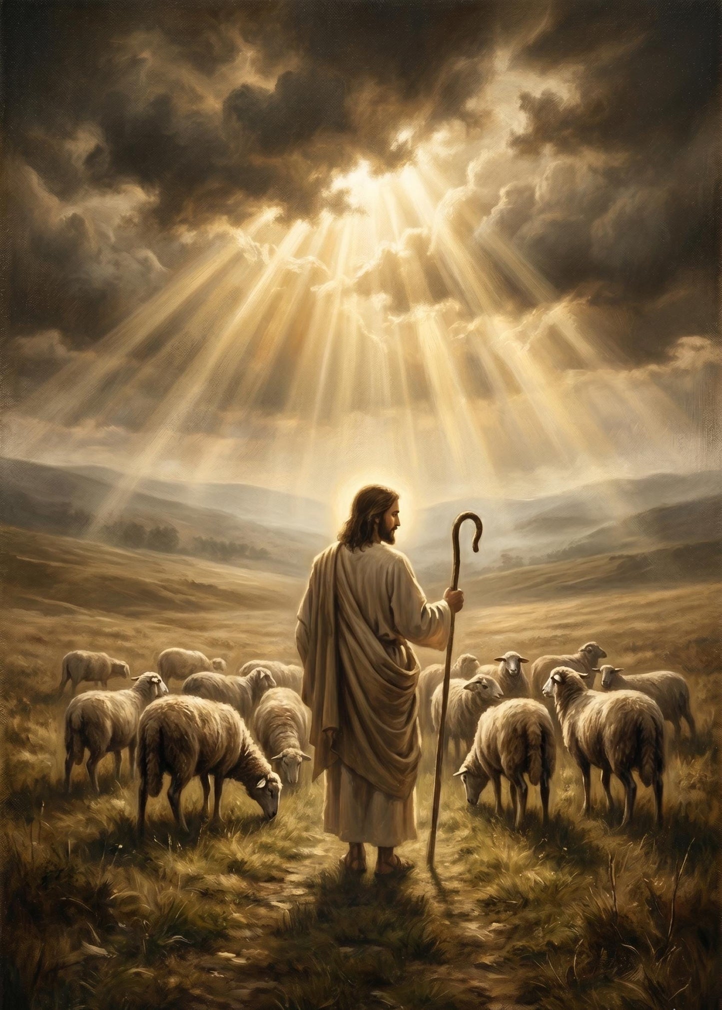 Jesus Good Shepherd Canvas Art, Christian Religious Oil Painting Print