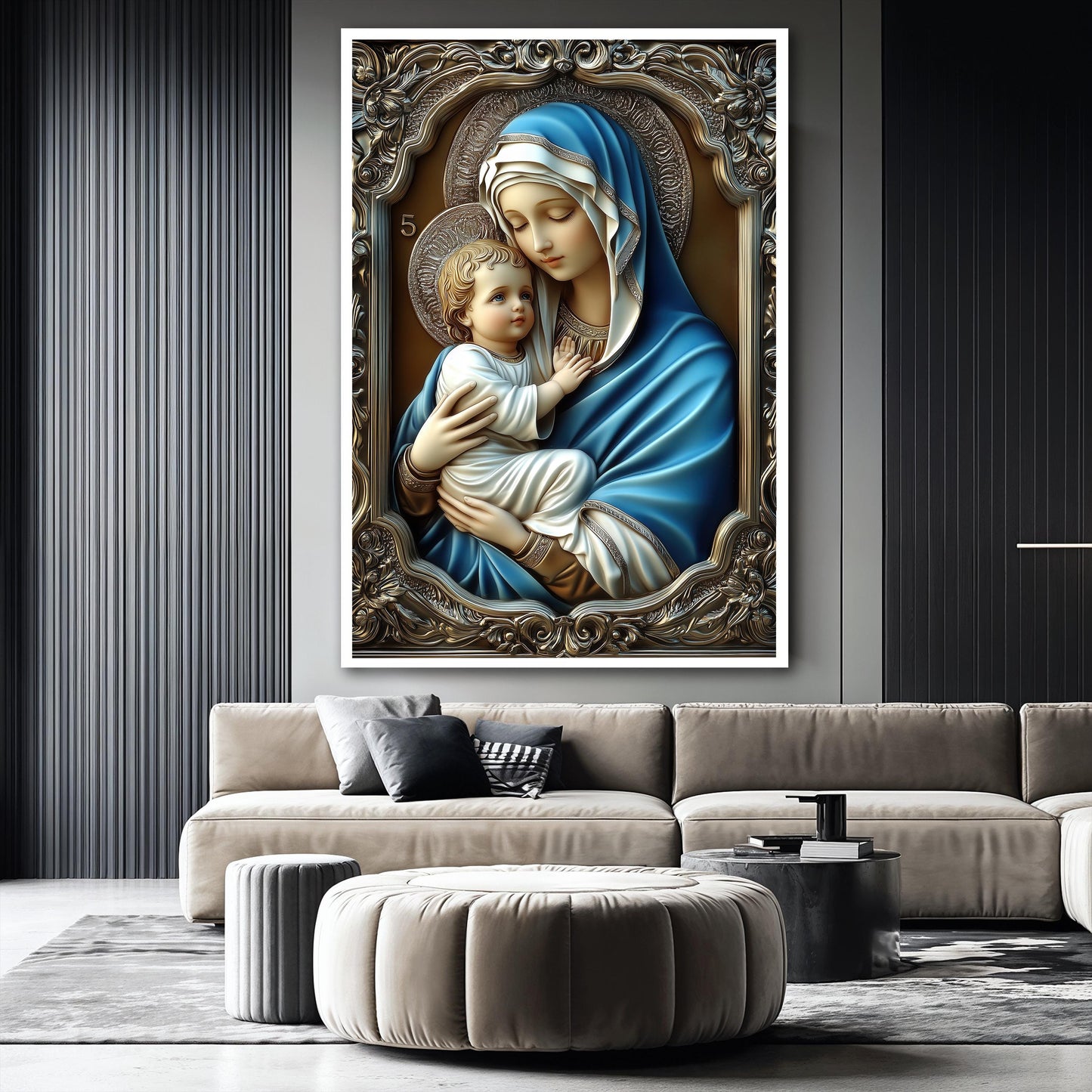 Blessed Virgin Mary and Baby Jesus Canvas Painting, Catholic Wall Art