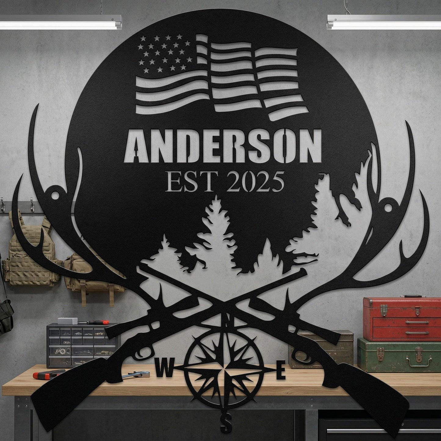 Custom Deer Antler metal sign , Personalized Hunting Wall Decor for Cabin
