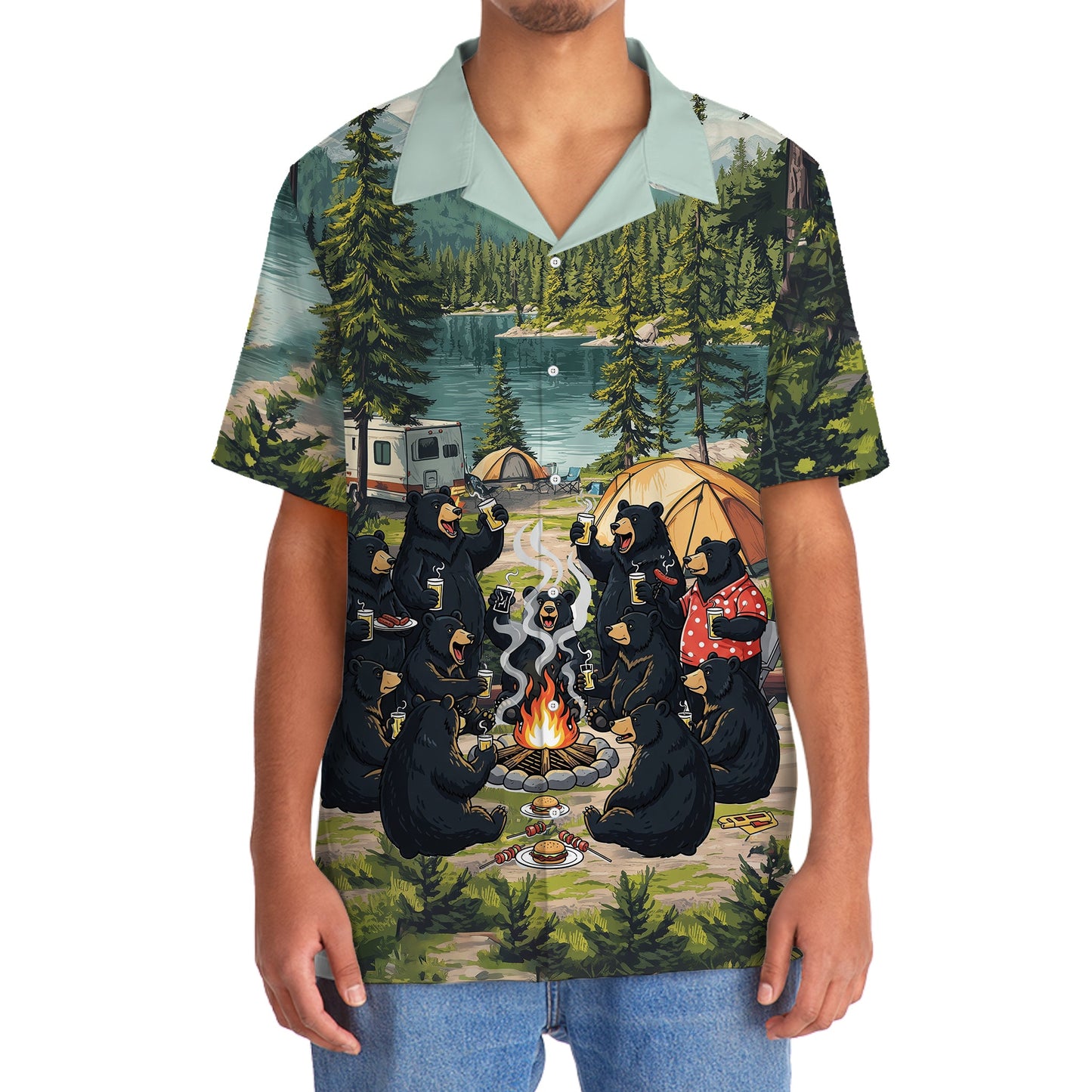 Friends Fires Fun Camping Crew Black Bear Hawaiian Shirt