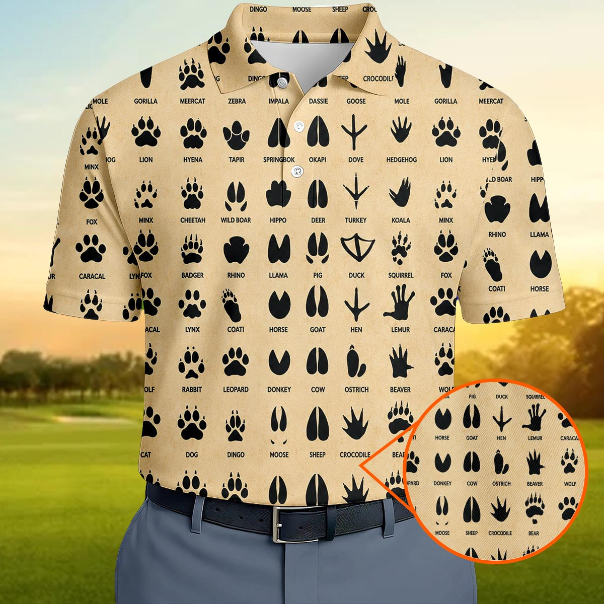 Animal Tracks Pattern Polo Shirt Wildlife Footprint Hunting shirt For men