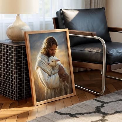 Good Shepherd Art Print | Shepherd Embracing Lamb Painting