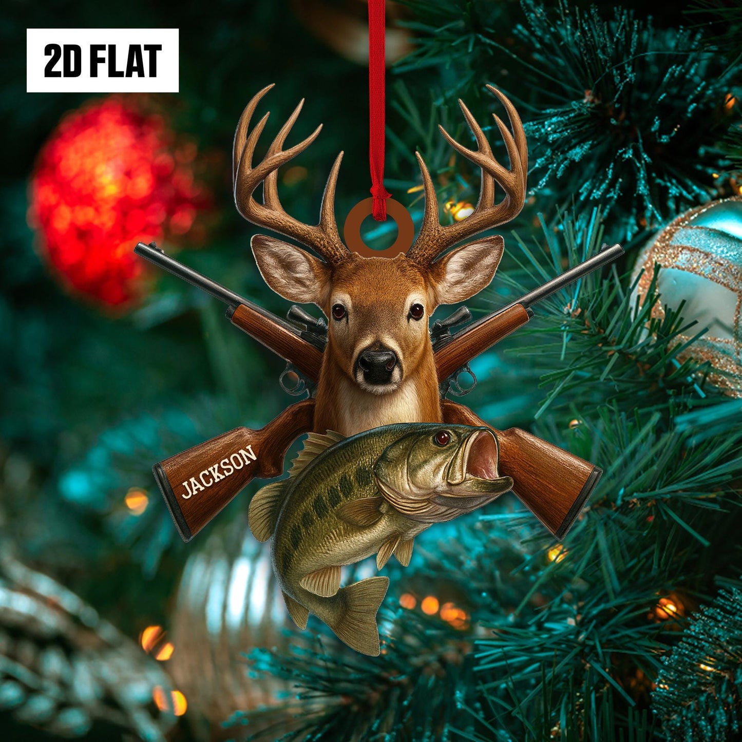 Personalized Hunting Flat Ornament, Custom Name Christmas Tree Ornament