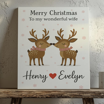 Merry Christmas Deer Couple Canvas – Cute Rustic Gift for Hunting Couples, Cabin Lovers &