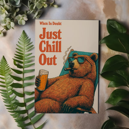 Just Chill Out Bear Canvas – Funny Rustic Cabin Wall Art for Hunters & Beer Lovers