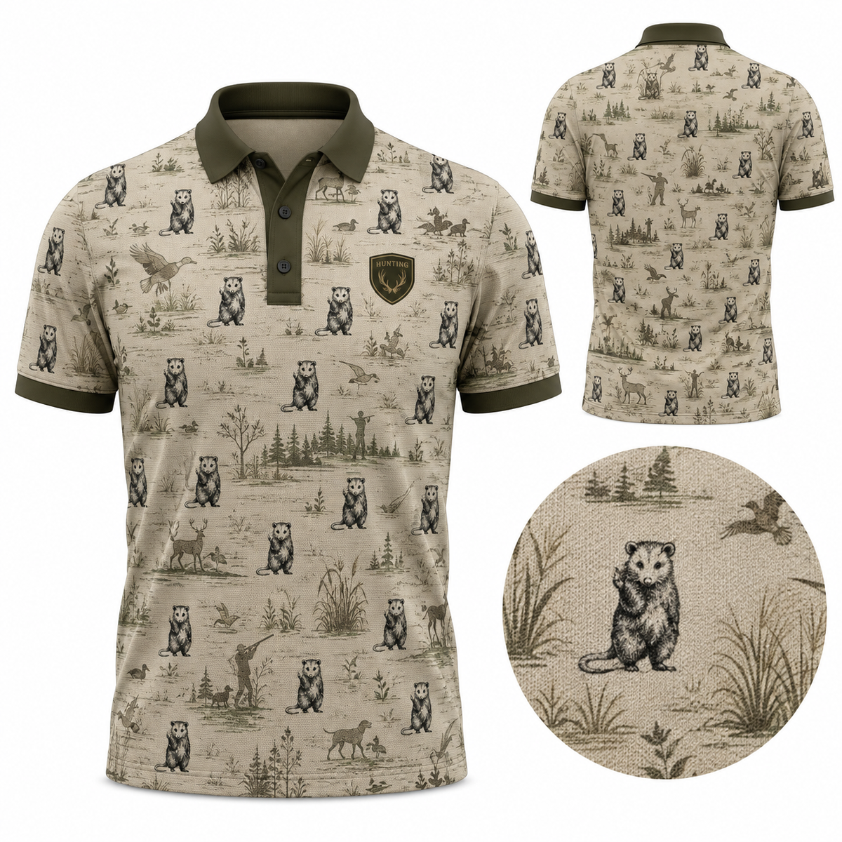 Opossum Hunting Toile Polo Shirt VCP1035