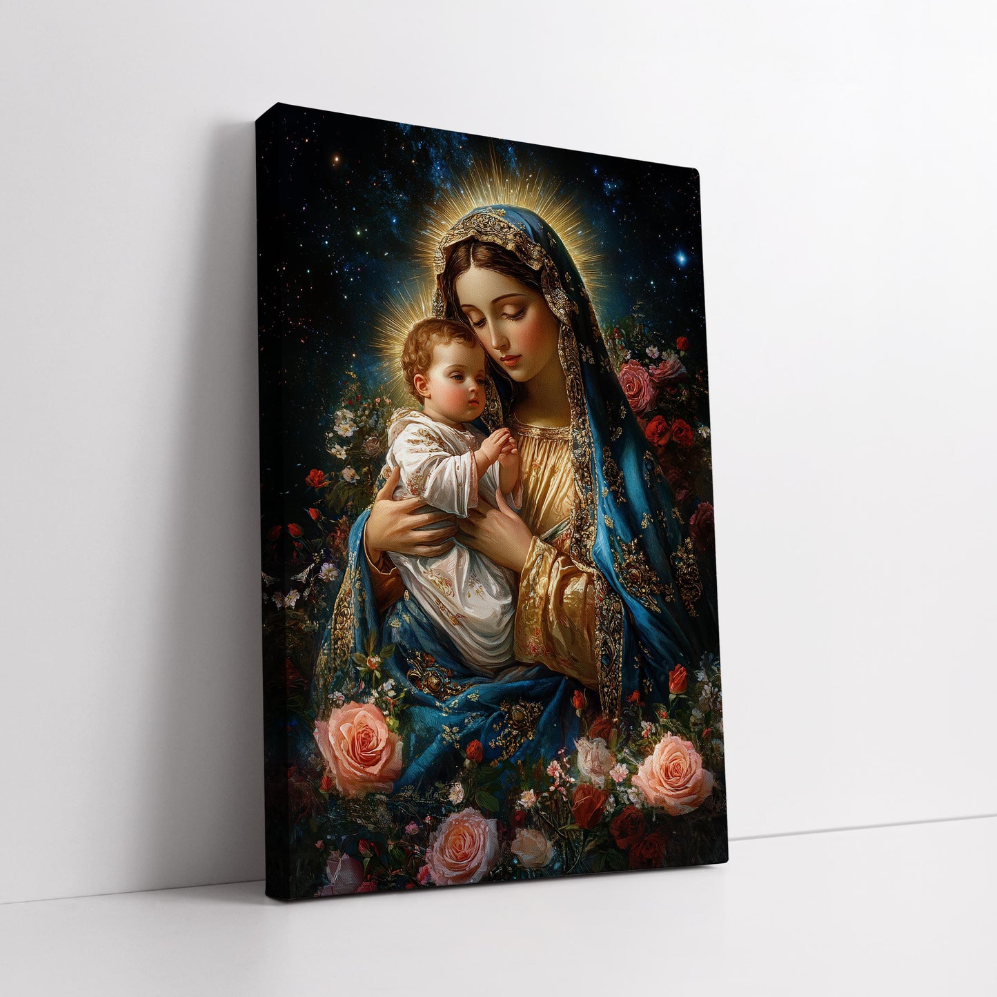 Virgin Mary and Baby Jesus Canvas Painting, Christian Wall Art