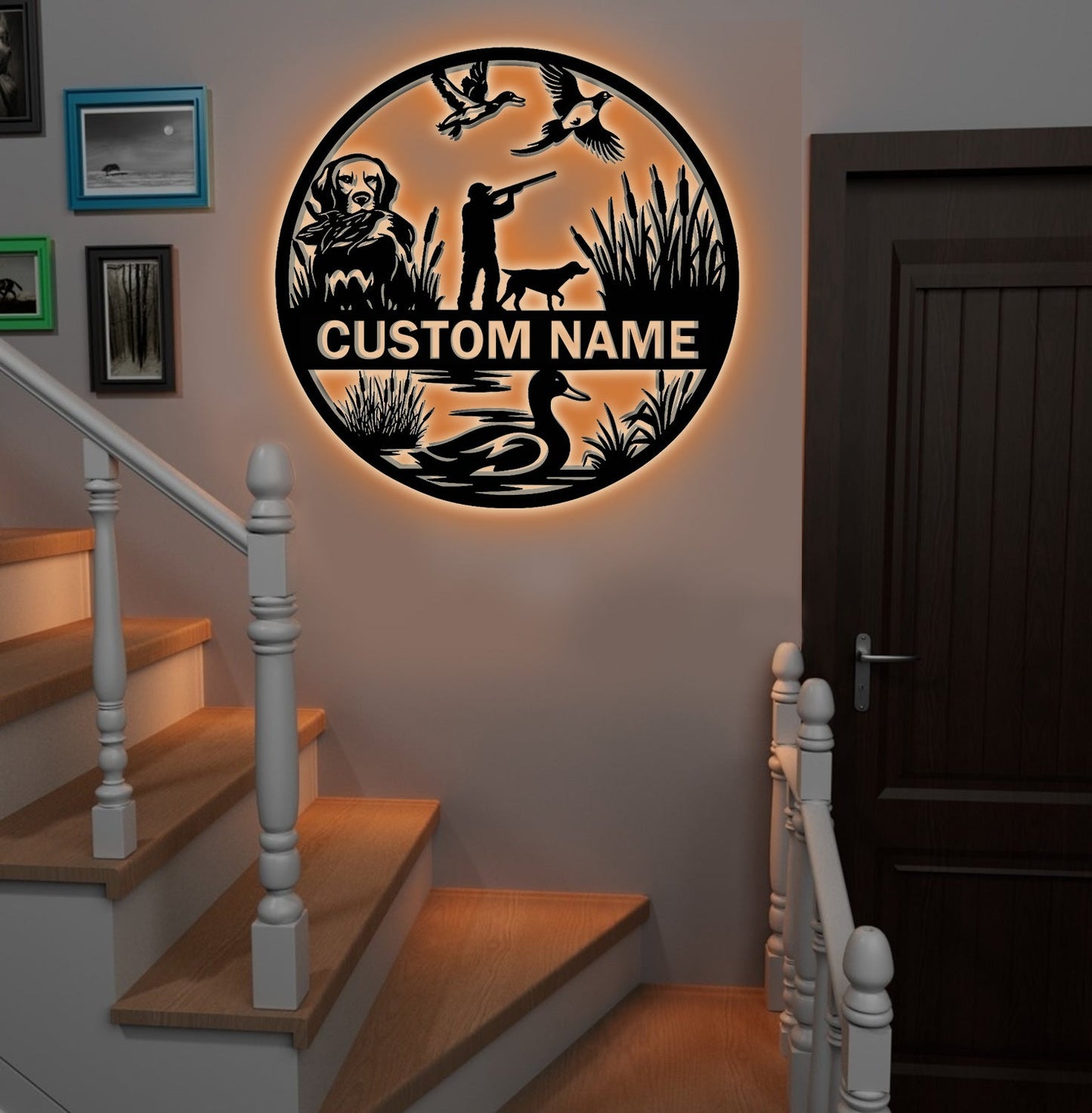 Personalized Metal Sign WITH LED/WITHOUT LED – Duck Hunting Scene with Dog and Hunter