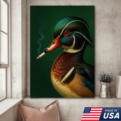 Wood Duck Wall Art Canvas - Vibrant Wildlife Cabin Decor - Unique Hunting Lodge Artwork