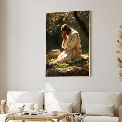 Jesus Praying in Gethsemane Canvas – Christian Wall Art of Faith