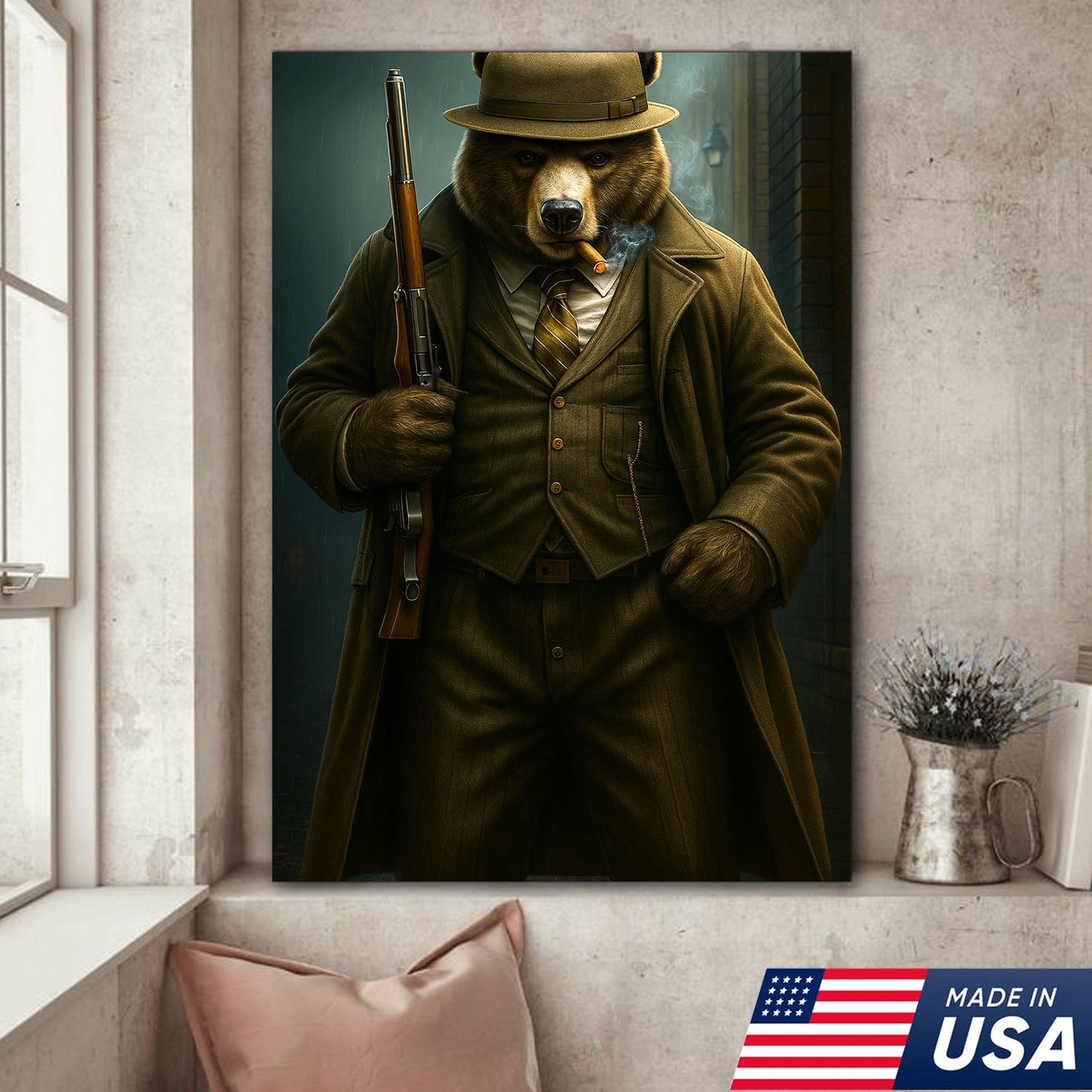 Vintage Gentleman Bear Hunter Canvas – Rustic Lodge Wall Art for Hunters & Outdoorsmen