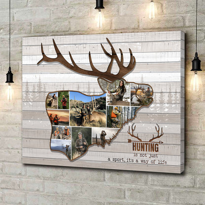 Personalized Hunting Photo Collage Wall Art Canvas - Deer Buck Silhouette Gift for Hunters