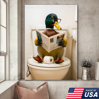 Funny Duck Bathroom Canvas Wall Art – Unique Gift for Hunters, Wildlife Lovers & Cabin Decor