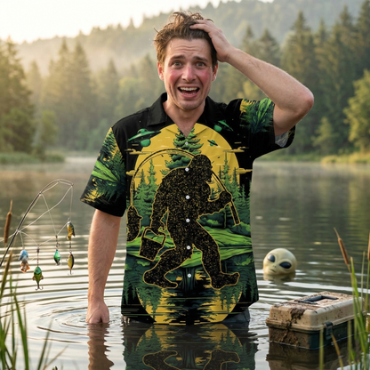 Bigfoot Fishing Green Alien Forest Hawaiian Shirt