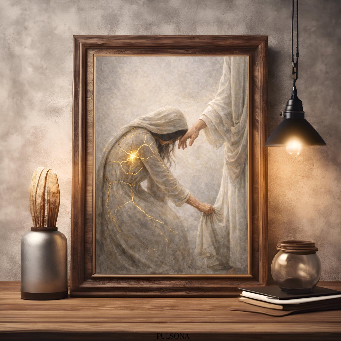 Kintsugi Faith Christian Canvas Art, Woman Healed by Faith Wall Art