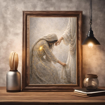 Kintsugi Faith Christian Canvas Art, Woman Healed by Faith Wall Art