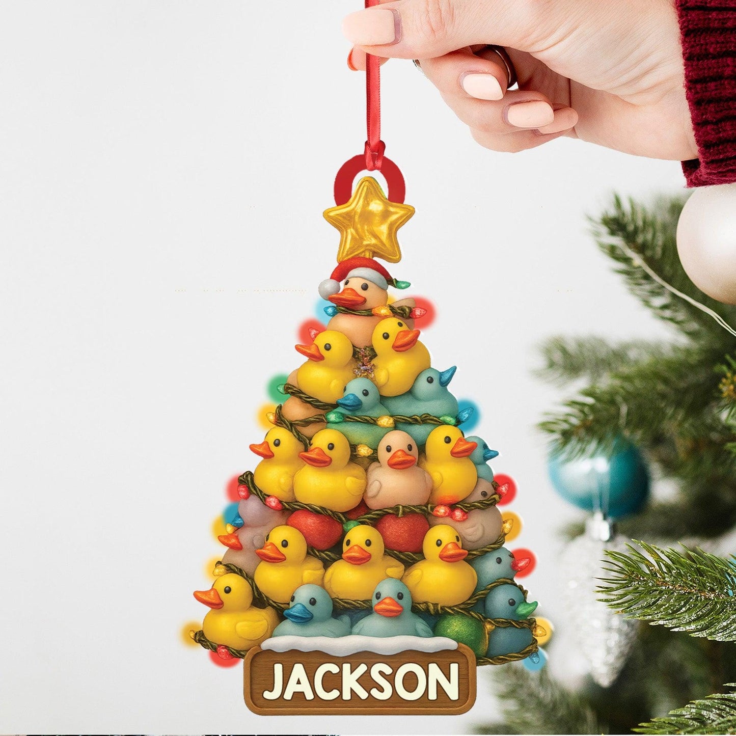 Personalized Funny Rubber Duck 2D Flat Acrylic Christmas Ornament