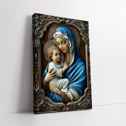 Blessed Virgin Mary and Baby Jesus Canvas Painting, Catholic Wall Art