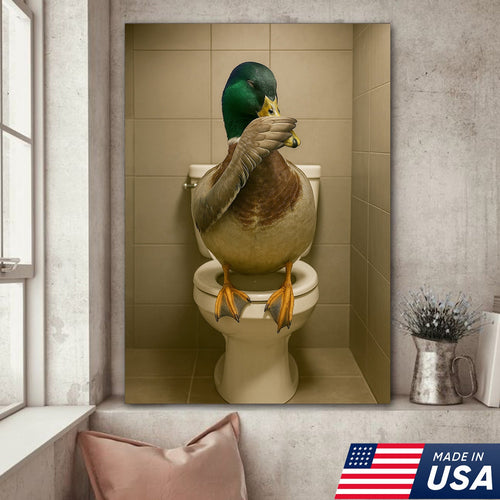 Funny Duck Bathroom Wall Art – Hilarious Rustic Toilet Canvas for Cabin, Lodge & Man Cave Decor