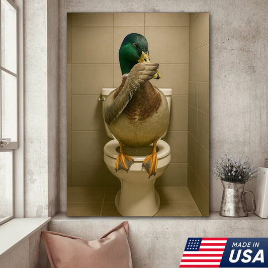 Funny Duck Bathroom Wall Art – Hilarious Rustic Toilet Canvas for Cabin, Lodge & Man Cave Decor