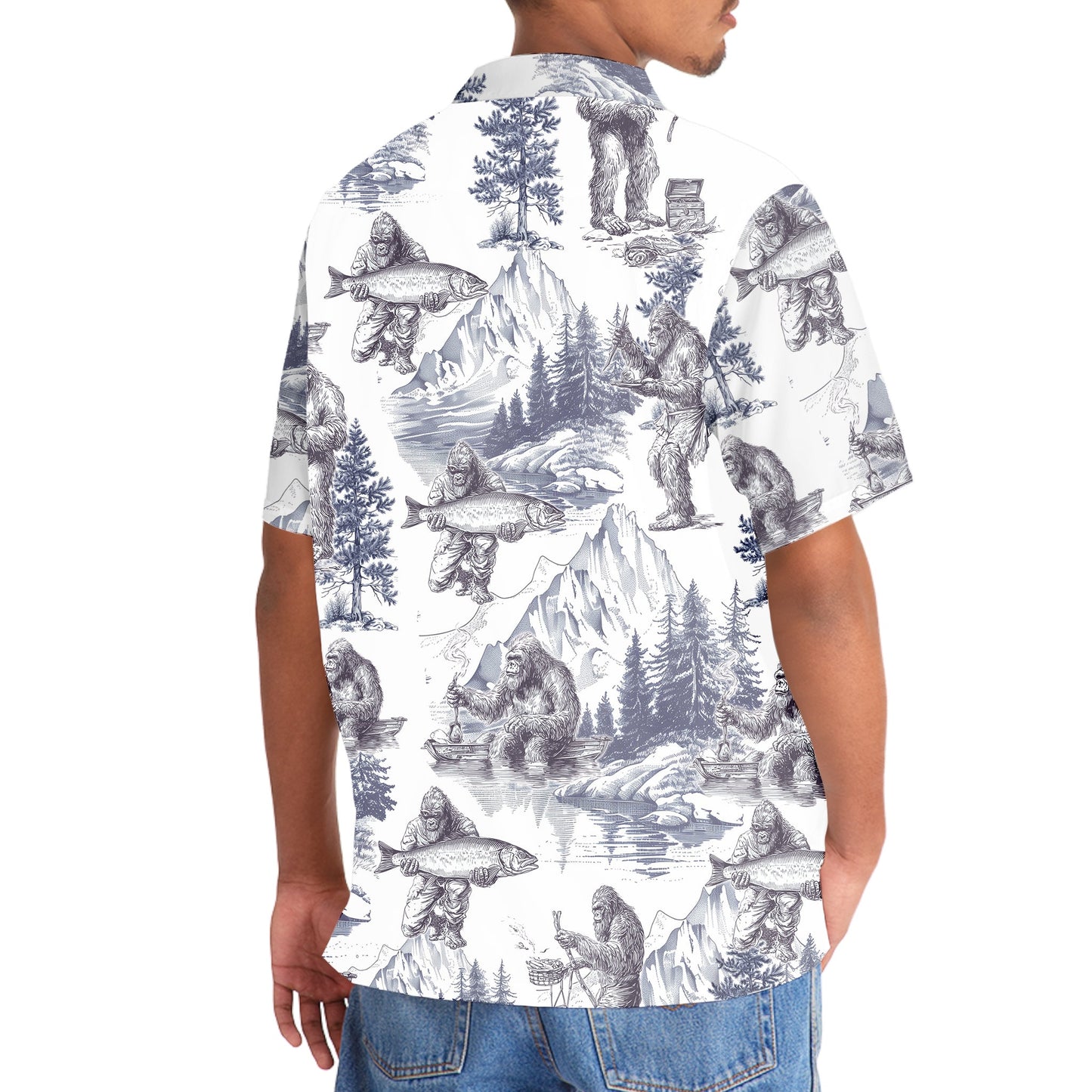 Vintage Bigfoot Goes Fishing Hawaiian Shirt