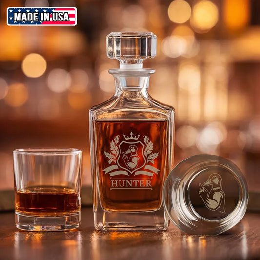 Funny Duck Whiskey Decanter Set – Engraved Drinking Glass for Hunters & Drinking Lovers