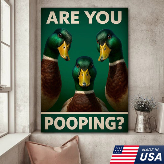 Funny Duck Bathroom Canvas Wall Art – Mallard Humor Decor – Rustic Lodge or Cabin Gift