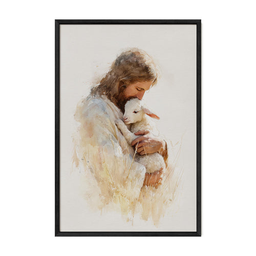 Jesus Holding Lamb Watercolor Print, Christian Wall Art