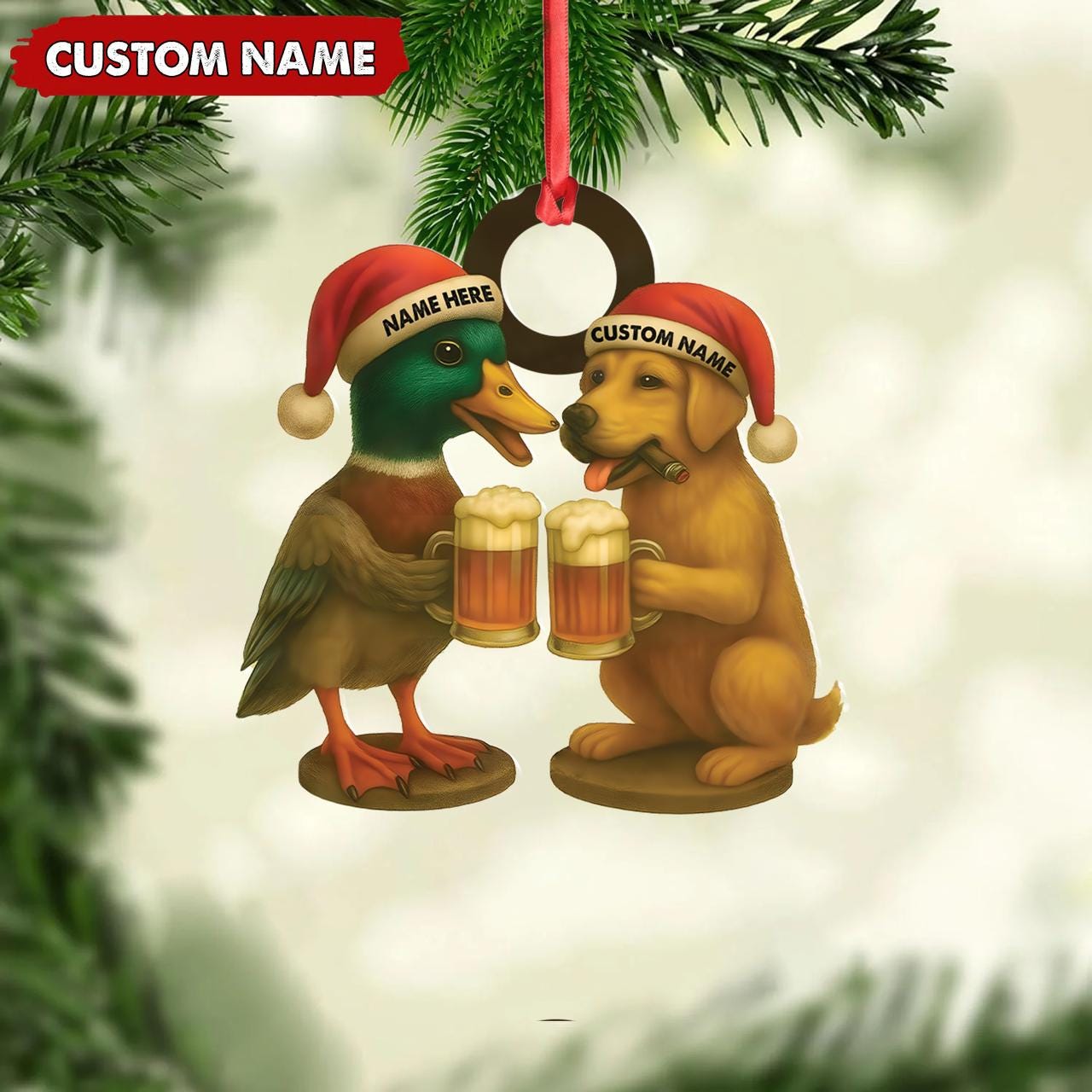 Custom Duck And Dog 2D Flat Acrylic Ornament