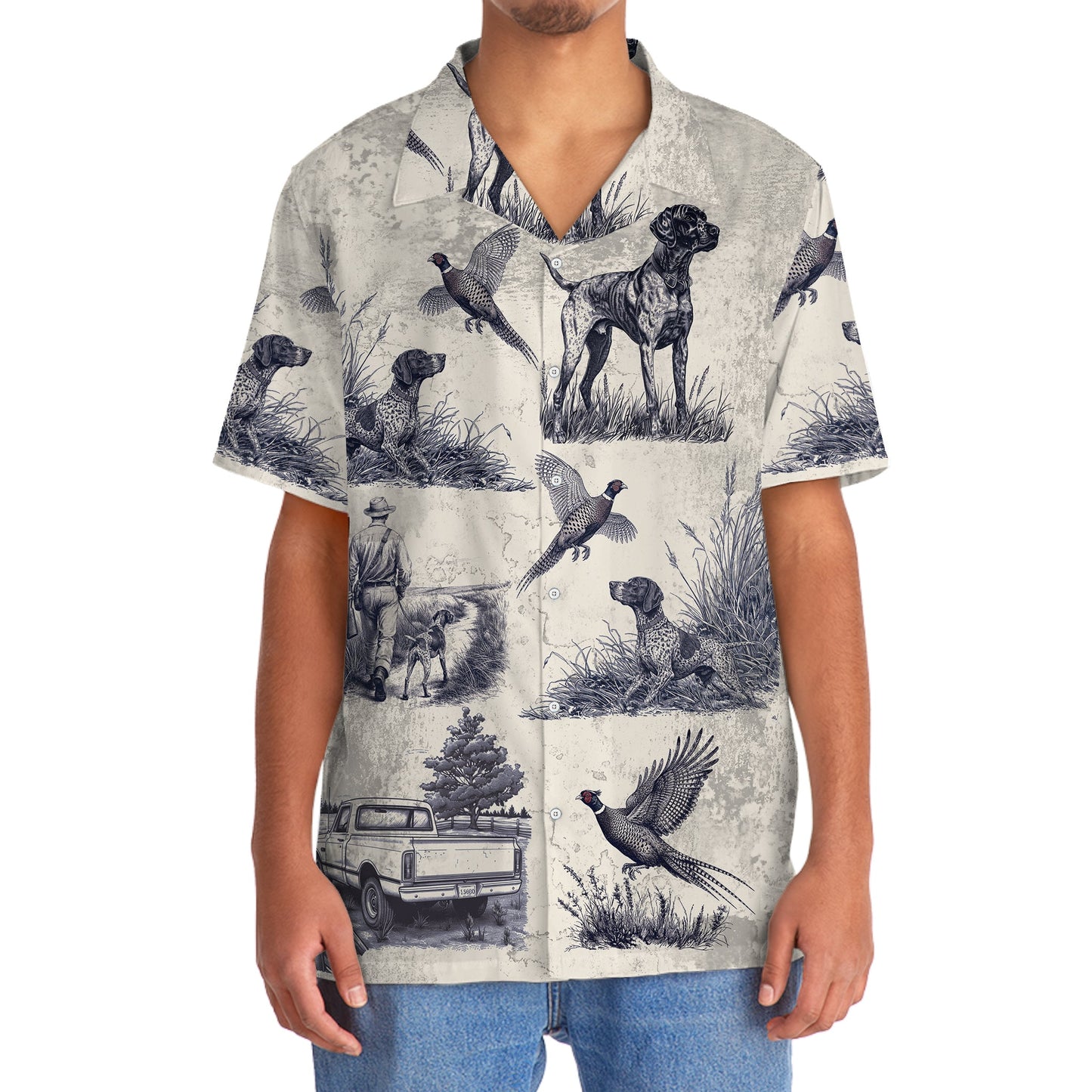 Retro Pheasant Hunting GSP Dog Button Down Hawaiian Shirt