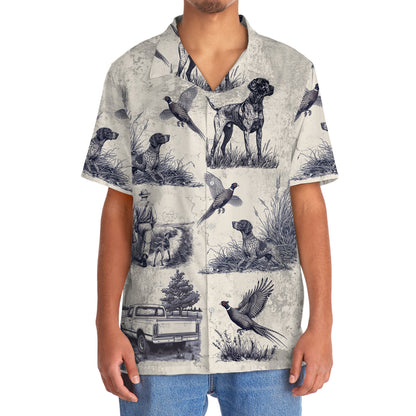 Retro Pheasant Hunting GSP Dog Button Down Hawaiian Shirt