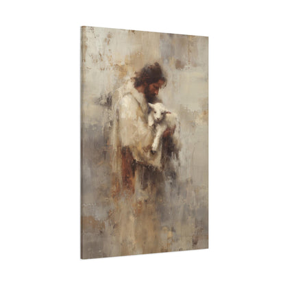 Jesus Holding Lamb Canvas Art: Modern Christian Wall Decor