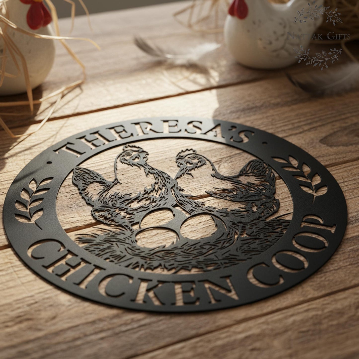 Custom Chicken Coop Metal Sign, Personalized Hen & Egg Farm Decor