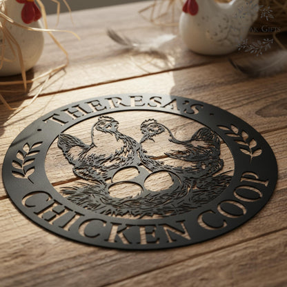 Custom Chicken Coop Metal Sign, Personalized Hen & Egg Farm Decor