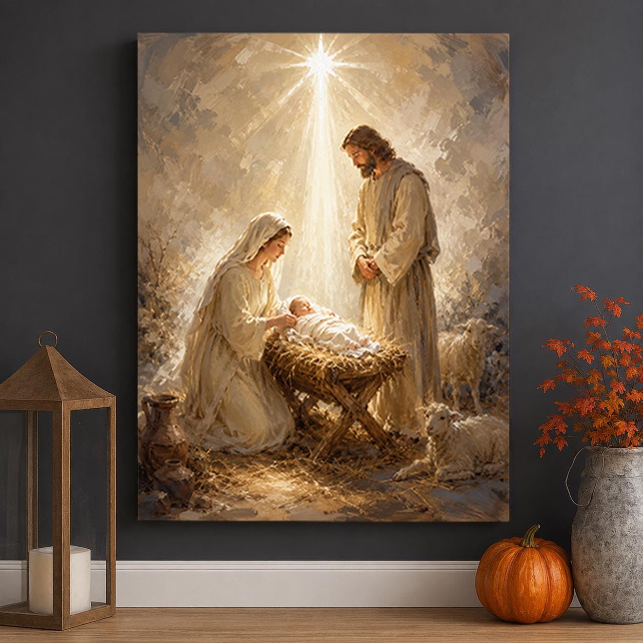 Nativity Scene Canvas Print, Holy Family Christian Wall Art, Neutral Religious Wall Decor