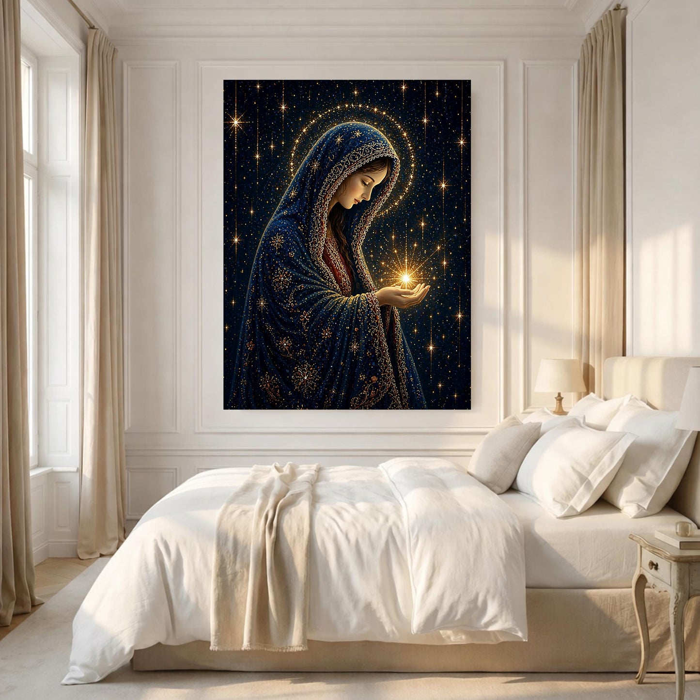 Virgin Mary Starry Night Canvas Wall Art